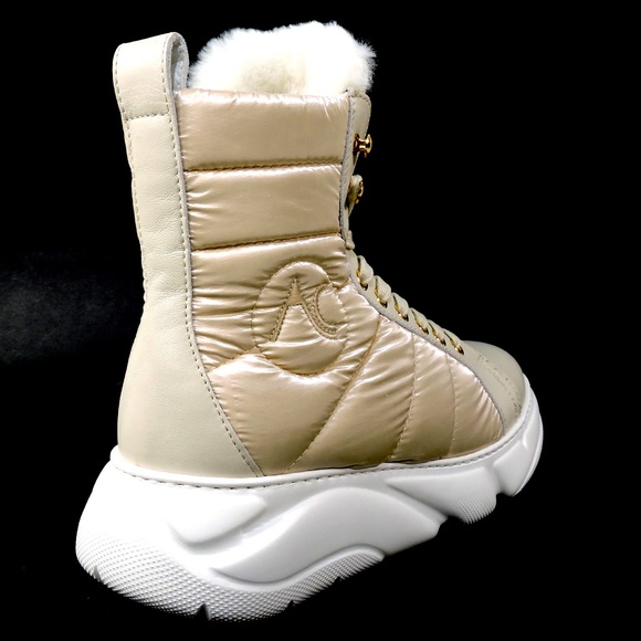 ALBERTO CICCIOLI 🇮🇹 WOMEN'S OFF WHITE LEATHER WINTER FASHION ANKLE BOOTS - Picture 5 of 9